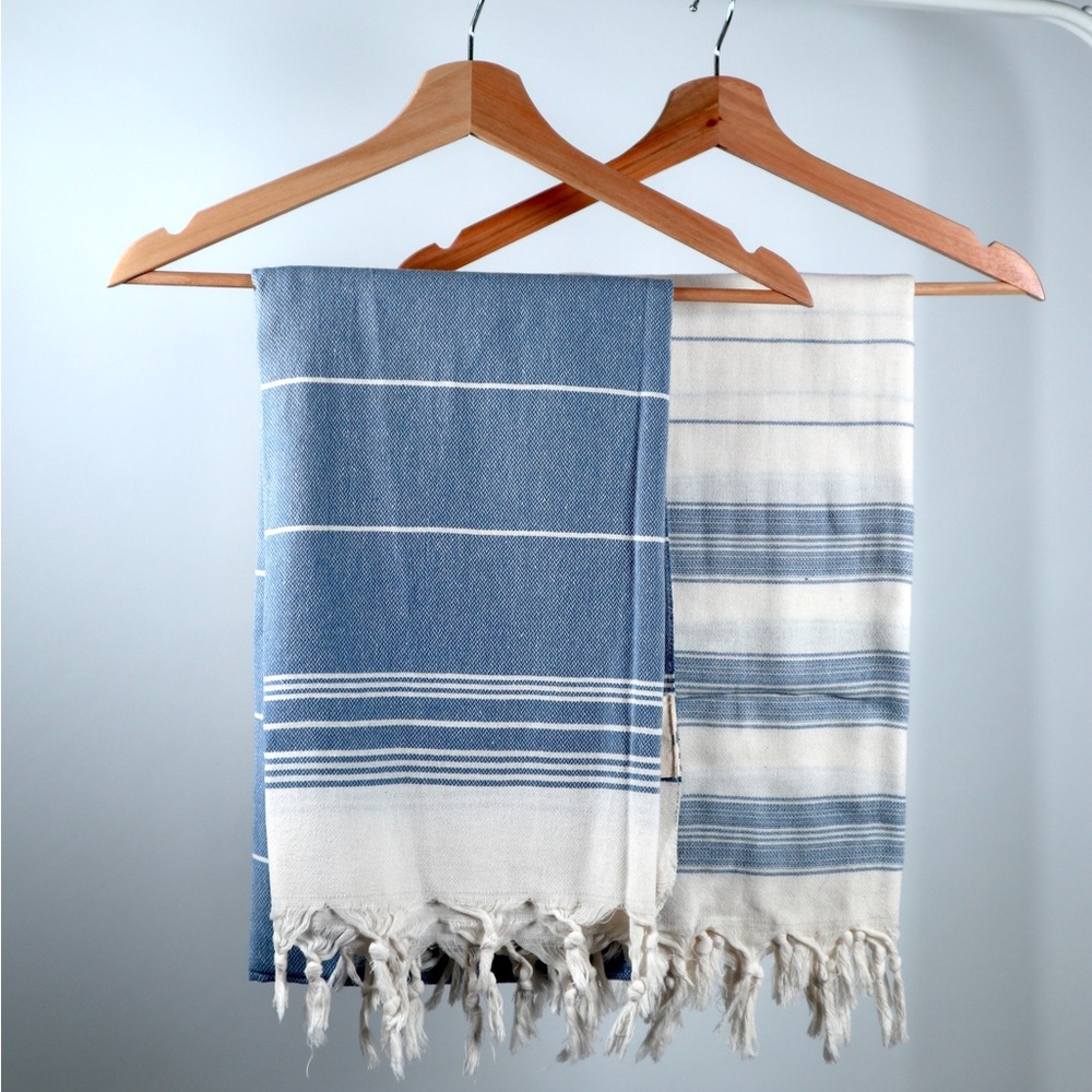 Blue and White Striped Turkish Towel